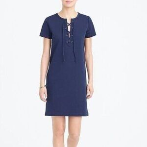 J. CREW Dress S Navy Knit Short Sleeve Lace-up Grommet Casual Stretch H9353 NEW